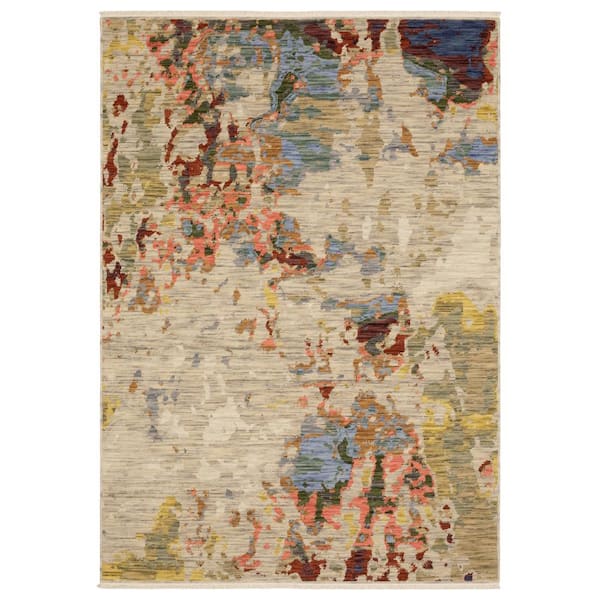 AVERLEY HOME Solano Beige/Multi-Colored Doormat 3 ft. x 5 ft. Melded Abstract Wool Nylon Blend Fringe-Edge Indoor Area Rug