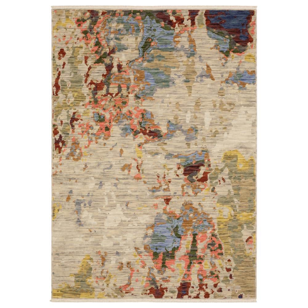 AVERLEY Home Solano Beige/Multi-Colored 7 ft. x 10 ft. Melded Abstract Wool Nylon Blend Fringe-Edge Indoor Area Rug