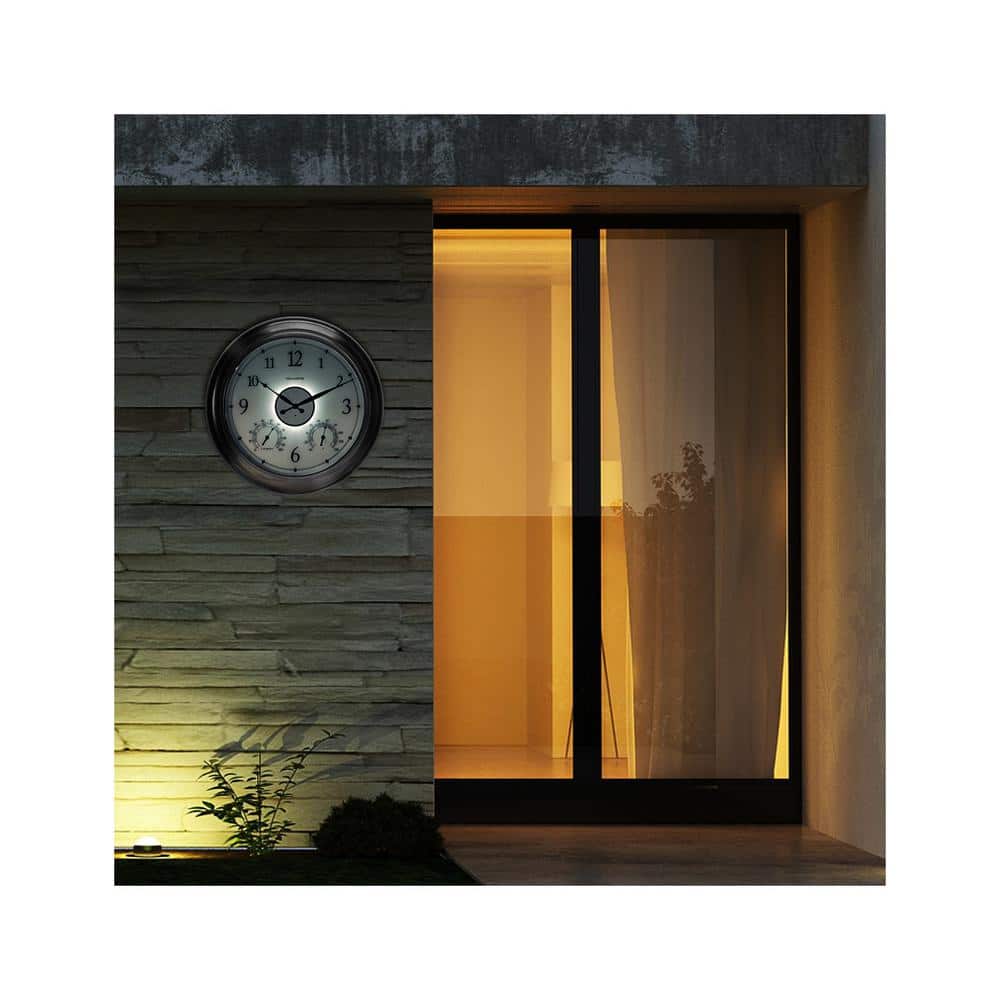 24-Inch Black Illuminated Outdoor Clock with Temperature and Humidity Sensor