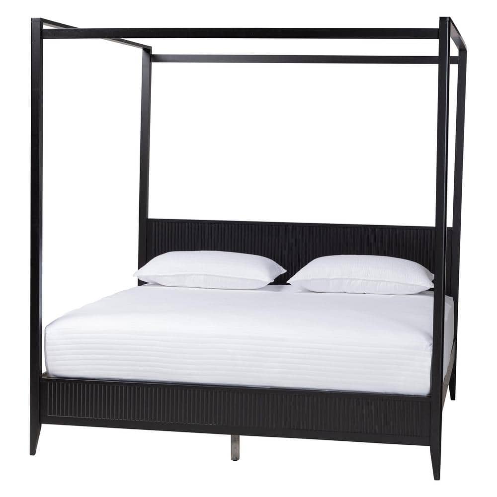 Baxton Studio Primrose Black Wood Frame King Size Canopy Bed 24913820