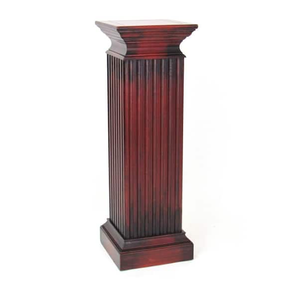 Benjara Brown Rectangular 14 in. Square Shaped Column Pedestal with Reeded Design