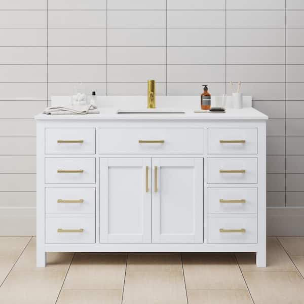 Wyndham Collection Beckett 54 in. W x 22 in. D x 35 in. H Single Sink Bath Vanity in White with White Cultured Marble Top
