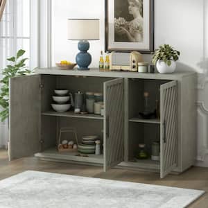 Antique Gray Retro 3-Door Large Storage Wood 60 in. Sideboard with Adjustable Shelves and Black Handles