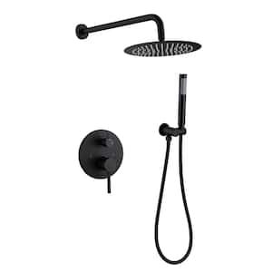 Double Handle 1-Spray Shower Faucet 1.8 GPM with Ceramic Disc Valves Brass Rain Wall Mount Shower System in. Matte Black
