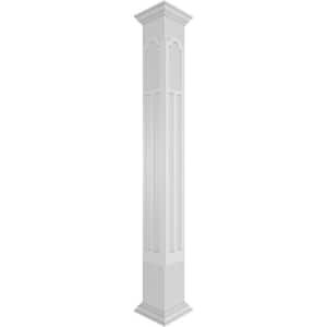 7-5/8 in. x 8 ft. Premium Square Non-Tapered Paramount Fretwork PVC Column Wrap Kit w/Crown Capital and Base