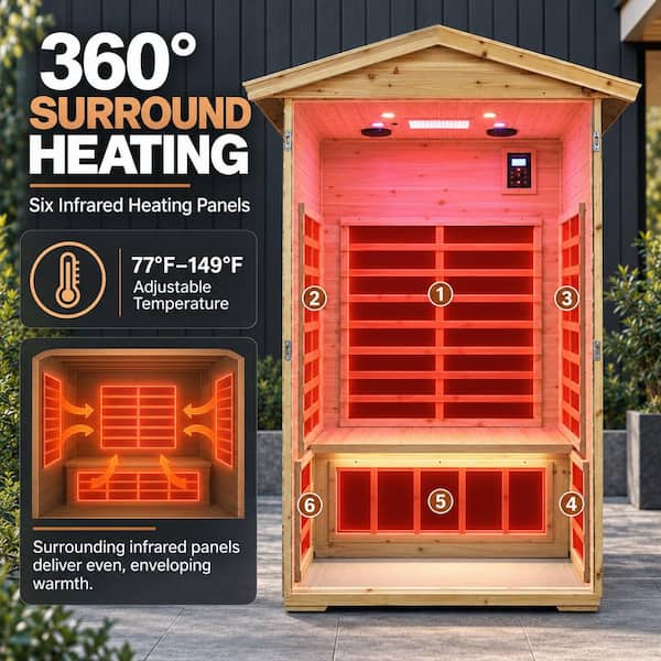 Spygo 2-Person Outdoor Fir Wood Infrared Sauna with Waterproof