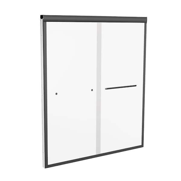 Unbranded 60 in. W x 70 in. H Semi-Frameless Double Sliding shower door in Matte Black with Explosion Proof Film Tempered Glass