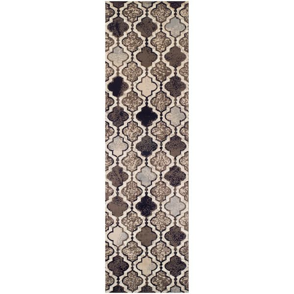 Viking Ivory 2.6 ft. x 12 ft. Contemporary Trellis Non-Slip Runner Rug