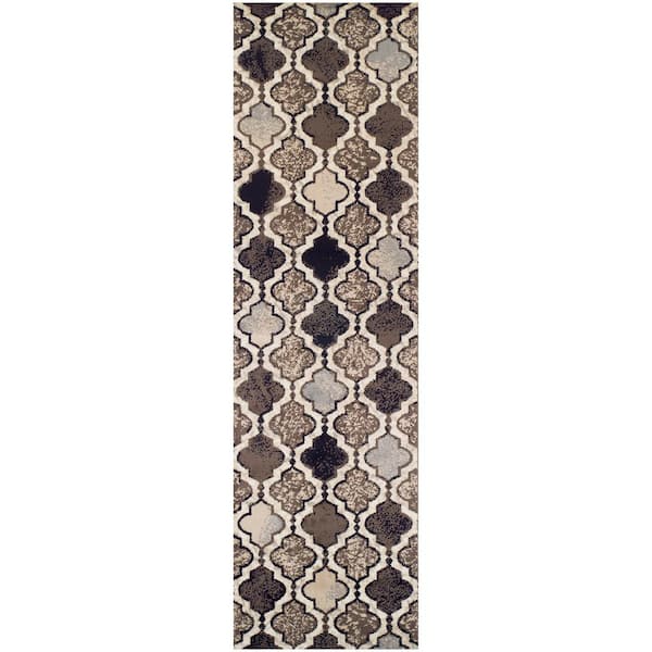 SUPERIOR Viking Ivory 2.6 ft. x 8 ft. Contemporary Trellis Non-Slip Runner Rug