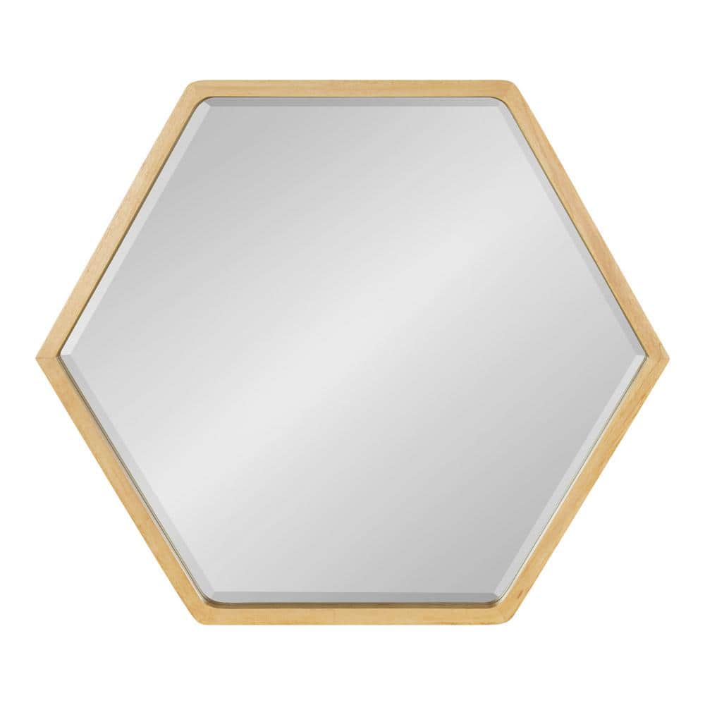 Natural Wood Hexagon Wall Mirror with Rounded Corners