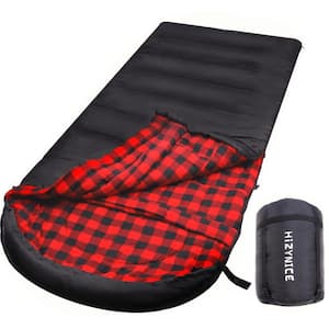 90 in. x 39 in. 100% Cotton Flannel 0-Degree Sleeping Bag with Right Zipe and Free Compression Sack for Adults, Black