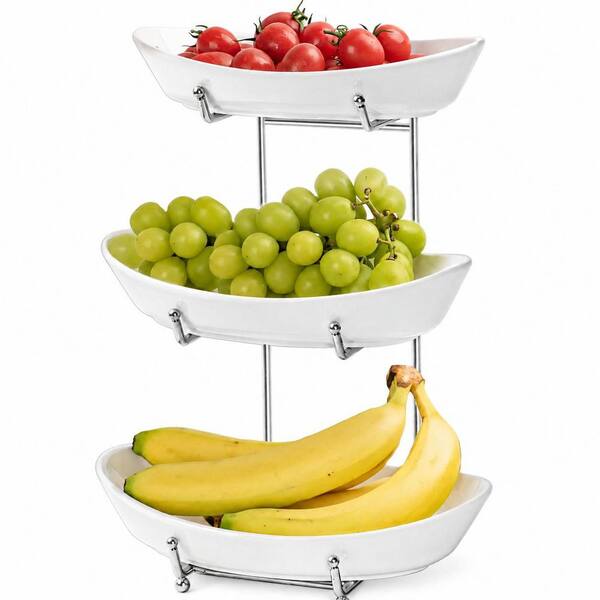 Piece Freezer Safe Fruit Baskets Set, 3-Tier Ceramic Serving Bowl Set with Metal Stand, Fruit Vegetable Snack