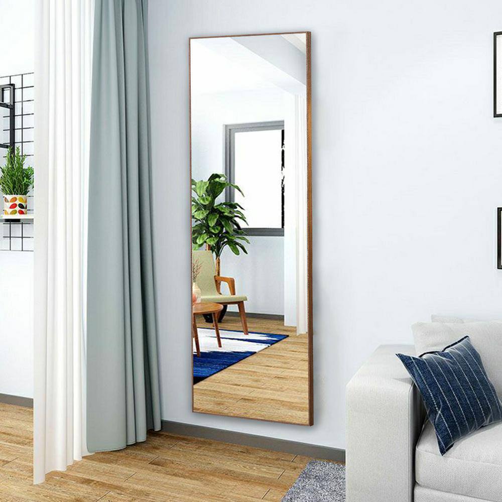 Brown Wood Framed 65" x 23" Full-Length Rectangular Mirror