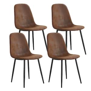 Brown Modern Upholstered Dining Chairs with Soft Linen Fabric Cover Cushion Seat and Black Metal Legs(Set of 4)