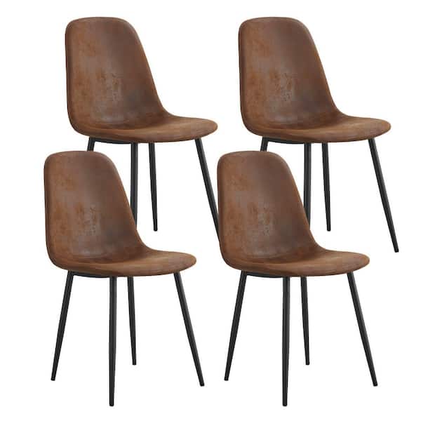 Polibi Brown Modern Upholstered Dining Chairs with Soft Linen Fabric Cover Cushion Seat and Black Metal Legs(Set of 4)
