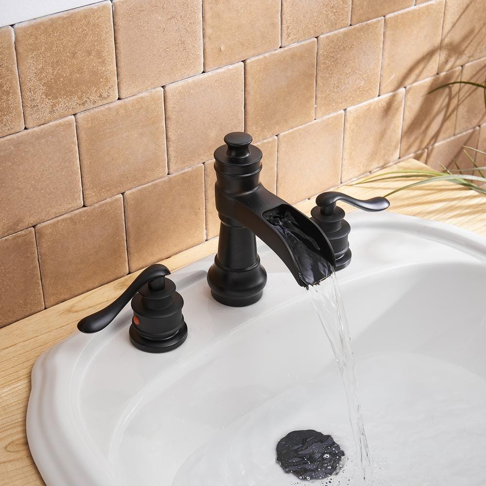 Matte Black Bronze 2-Handle Waterfall Bathroom Faucet with Pop-Up Drain