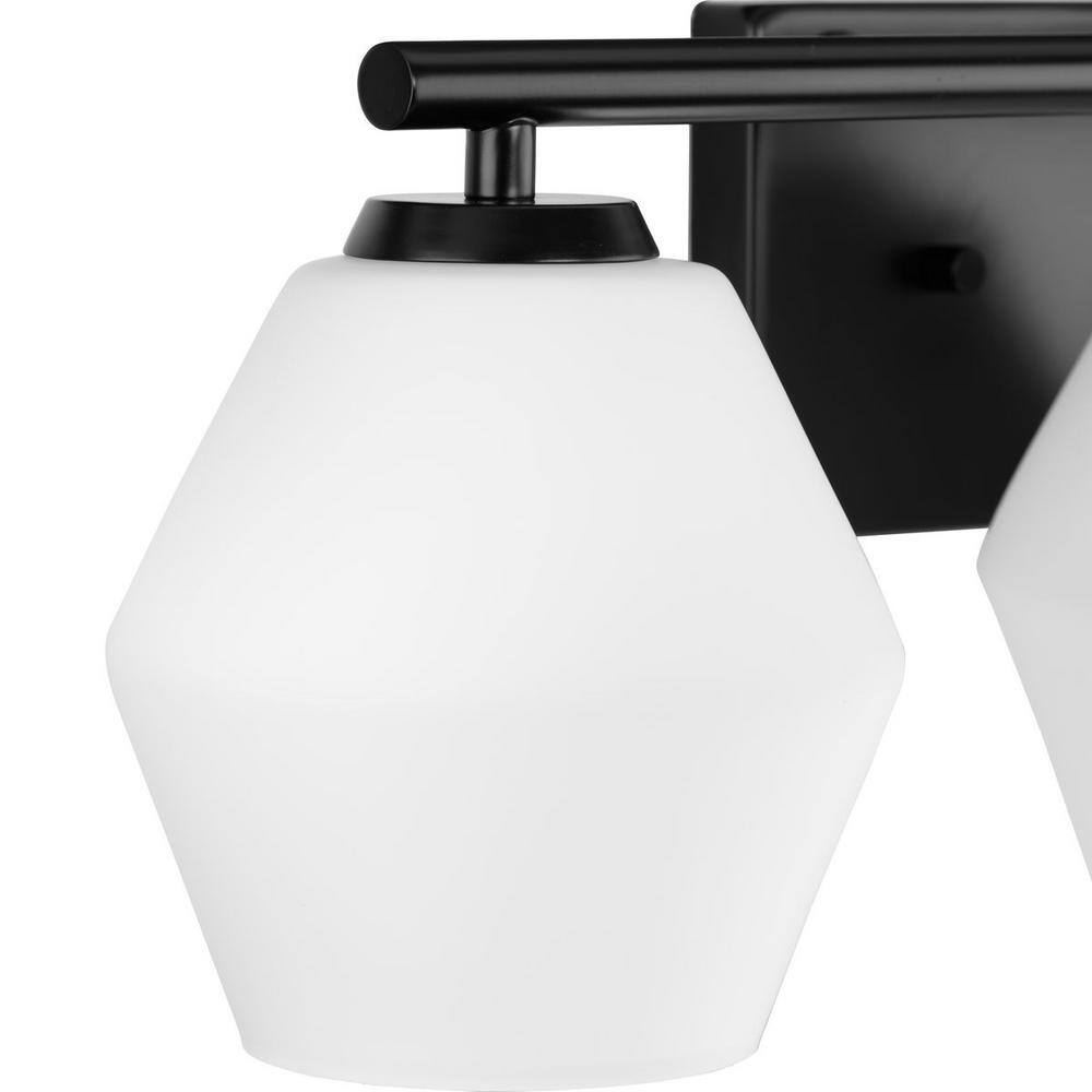 Matte Black Three-Light Geometric Vanity Light with Opal Glass Shades