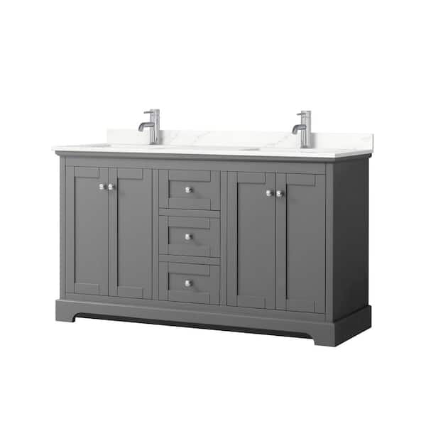 Wyndham Collection Avery 60 in. W x 22 in. D x 35 in. H Double Bath Vanity in Dark Gray with Giotto Quartz Top