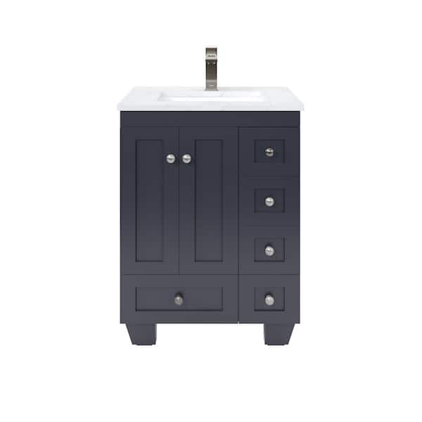 Acclaim 24 in. Single Sink Dark Gray Bath Vanity with White Carrara Quartz Top (Assembled)