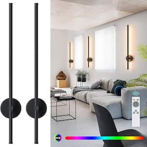 31.5 in. 2-Light Black LED Wall Sconce with Remote Control Dimmable Multicolor, DIY 350-Degree Rotate, Memory Function