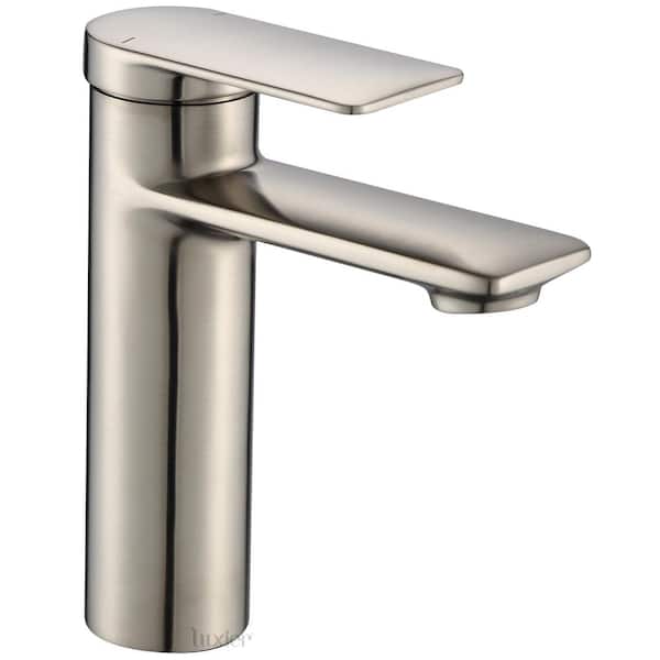 LUXIER Single Hole Single-Handle Bathroom Faucet with drain in Brushed Nickel