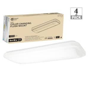 24 in. x 10 in. Rectangular Light Fixture Low Profile LED Flush Mount 1600-Lumens 3000K 4000K 5000K (4-Pack)