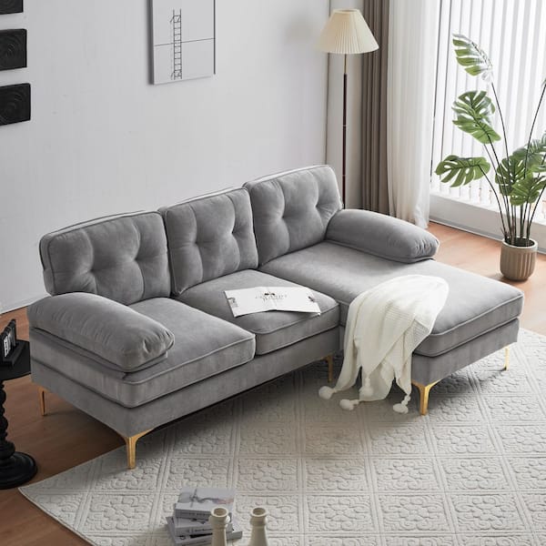 82.6 in. Velvet L-Shaped Sectional Sofa in Light Grey