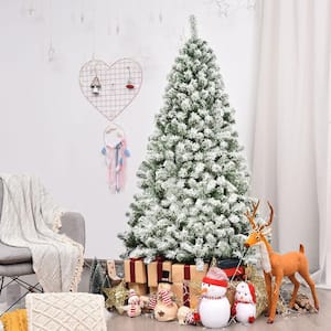 6 ft. Snow Flocked Artificial Christmas Tree Hinged Pine Tree with Metal Stand