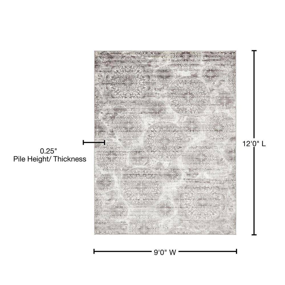 Grand Sofia Distressed Gray and Ivory 9' x 12' Synthetic Area Rug