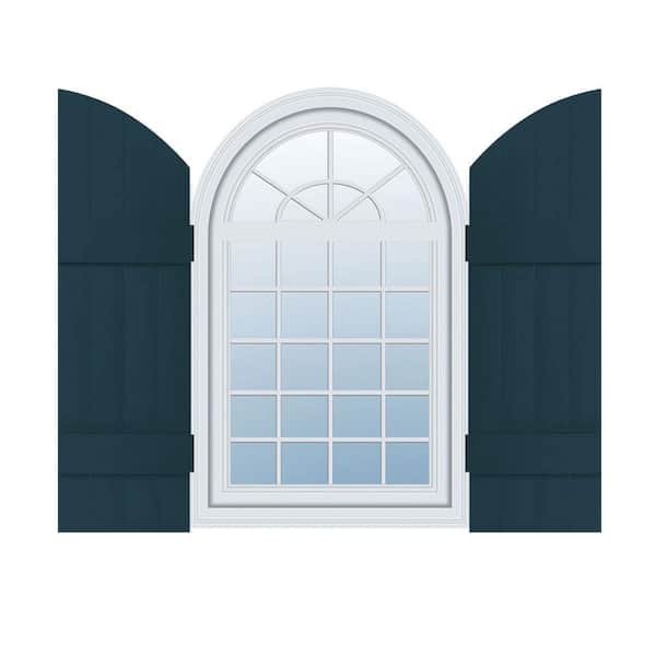 Ekena Millwork 14 in. x 45 in. Lifetime Vinyl Standard Four Board Joined w/ Archtop Board and Batten Shutters Pair Midnight Blue