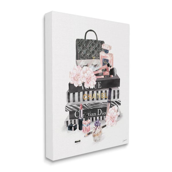 Elegant Glam Fashion Floral Bag on Bookstack Stupell Industries Size: 30 H x 24 W, Format: Wrapped Canvas