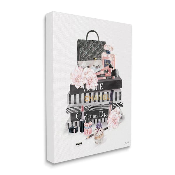 Stupell Industries "Daily Glam Necessities Fashion Forward Book Stack" by Ziwei Li Unframed Abstract Canvas Wall Art Print 36 in. x 48 in.