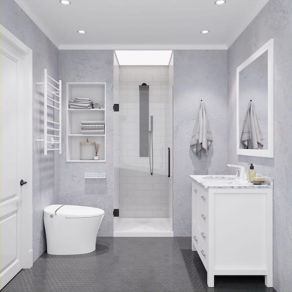 ANZZI - Passion Series 24 in. x 72 in. H Hinged Frameless Shower Door in Gunmetal with Tsunami Guard Tempered Glass and Handle