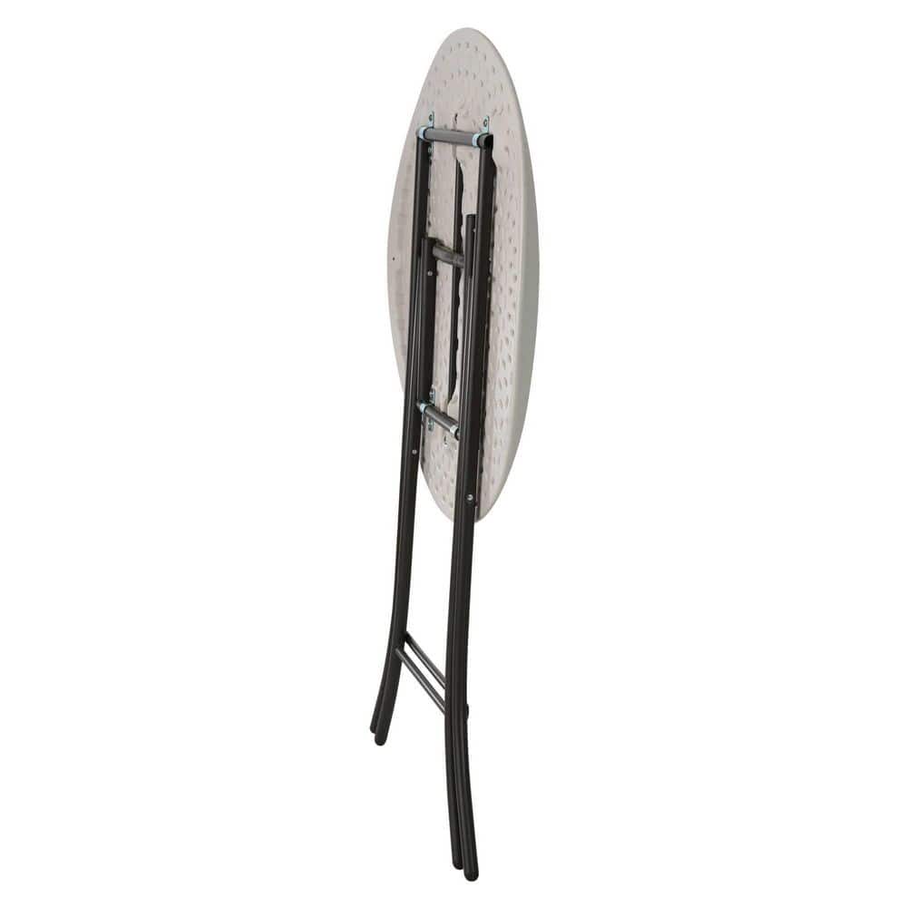 Almond HDPE 33" Round Bistro Table with Bronze Steel Legs
