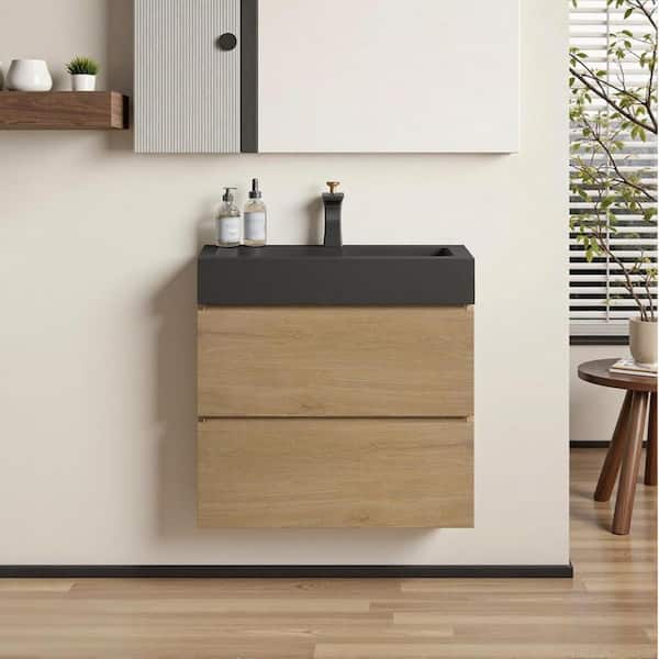 NOBLE 30 in. W x 18 in. D x 25 in. H Single Sink Freestanding Bath Vanity in Oak with Black Solid Surface Integral Top