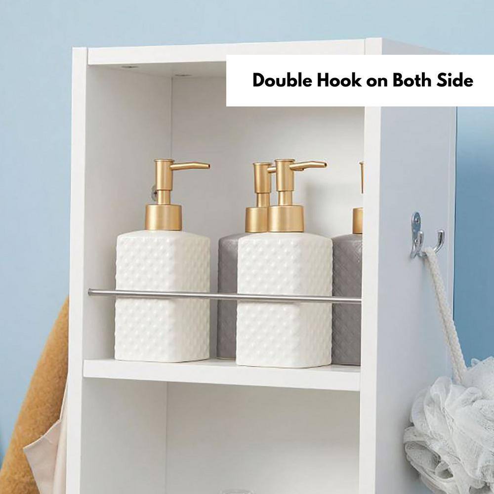 White Rotating Bathroom Storage Cabinet with Full-Length Mirror