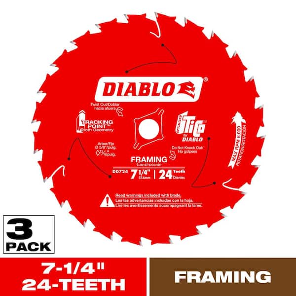 Tracking Point 7-1/4 in. x 24-Tooth Framing Circular Saw Blade (3-Pack)