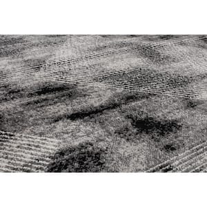 Gray 2 ft. x 7 ft. Contemporary Distressed Geometric Runner Rug