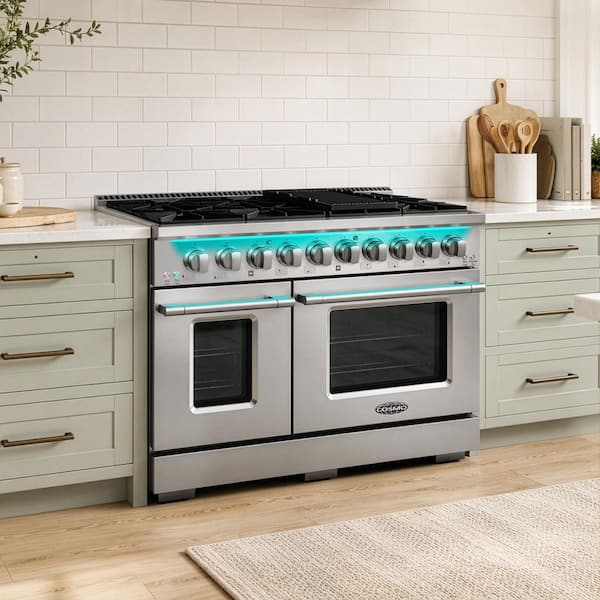 Cosmo 48 in. Lumin Collection 6.6 cu. ft. Double Oven Dual Fuel