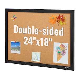 Cork Board 24 in. x 18 in. Double-Sided Bulletin Board with MDF Sticker Frame and 10 Pushpins Display in Office Home