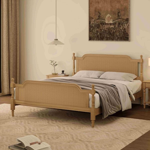 Polibi Brown Wood Frame Queen Platform Bed
