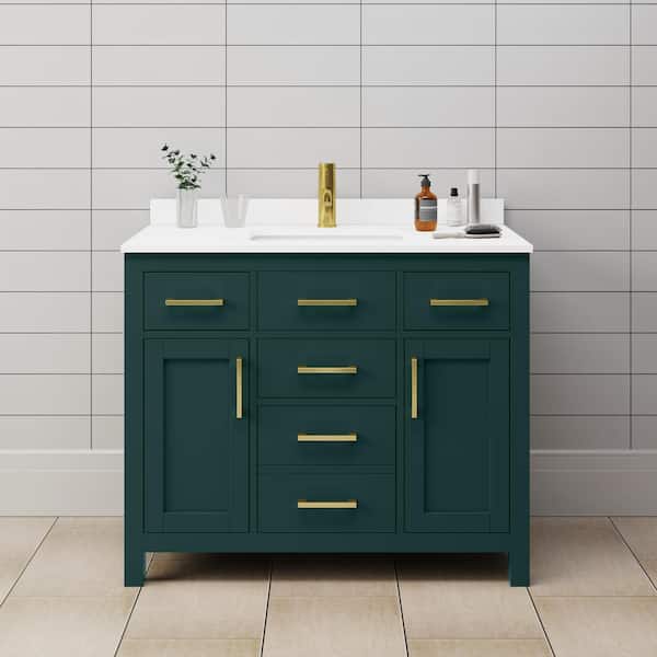 Wyndham Collection Beckett 42 in. W x 22 in. D x 35 in. H Single Sink Bathroom Vanity in Green with White Cultured Marble Top