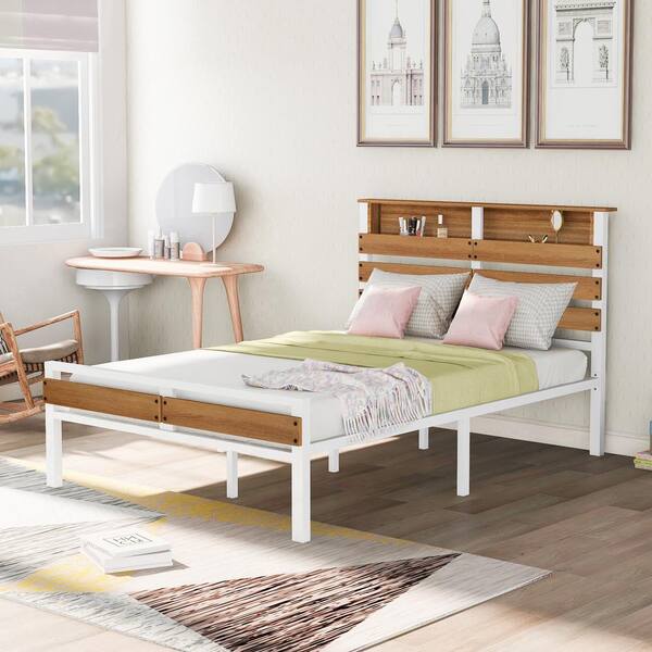 Platform Bed Metal And Wood Frame, Can You Put A Metal Box Spring On Wood Bed Frame