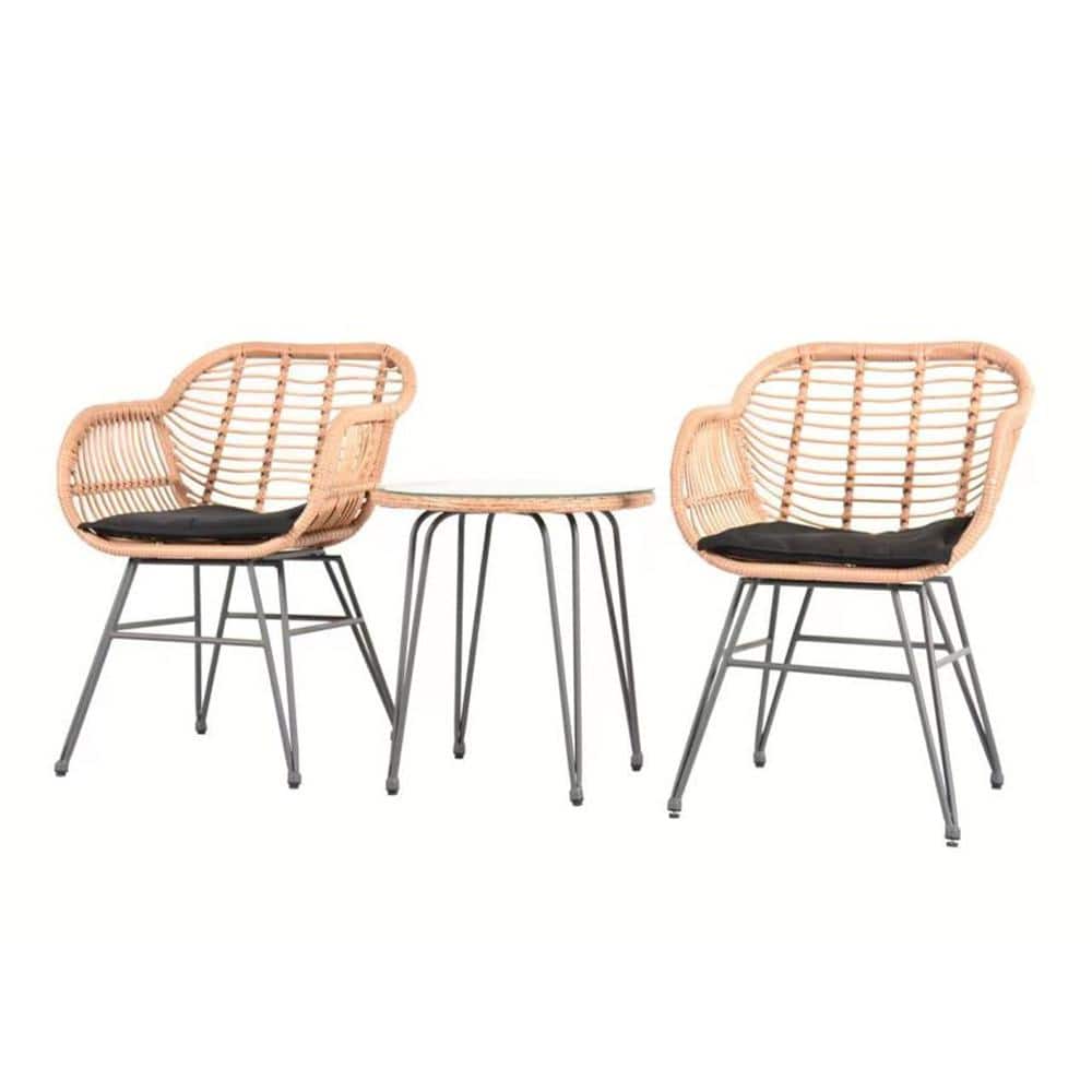 3-Pieces Iron Patio Conversation Set with Black Cushion Casual Outdoor Set