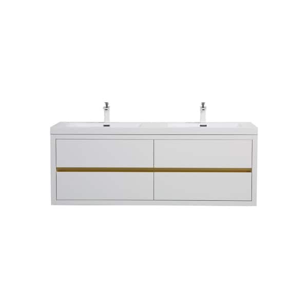 Lafarre 59.06 in. W x 19.69 in. D Double Sink Floating White Bath Vanity with White Stone Resin Top Assembled