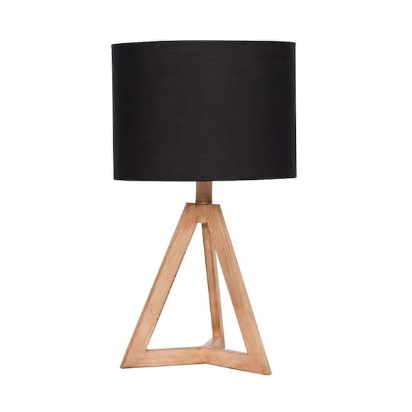 Table Lamp 19 in. Natural Wood Finish Contemporary Standard Bulb Tripod Table Lamp for home with Black Linen Shade