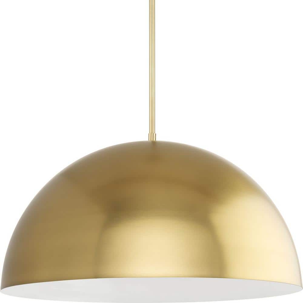 Elegant Brushed Gold 23.62" Modern Bowl Pendant with White Interior