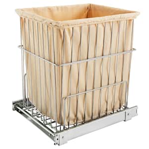 Chrome Metal Pullout Wire Clothes Hamper Basket with Liner and Mounting Hardware