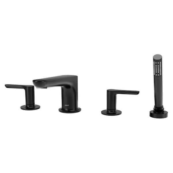 Studio S 2-Handle Deck-Mount Roman Tub Faucet for Flash Rough-in Valve with Hand Shower in Matte Black