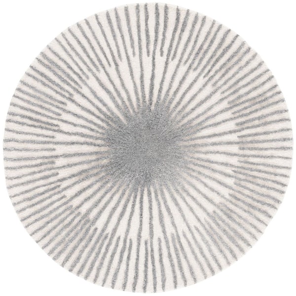 Fifth Avenue 5 ft. x 5 ft. Ivory/Gray Radiant Striped Round Area Rug